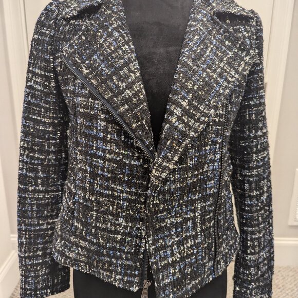 Ann Taylor Black with Blue, Beige Tweed Jacket 00P - Picture 1 of 6